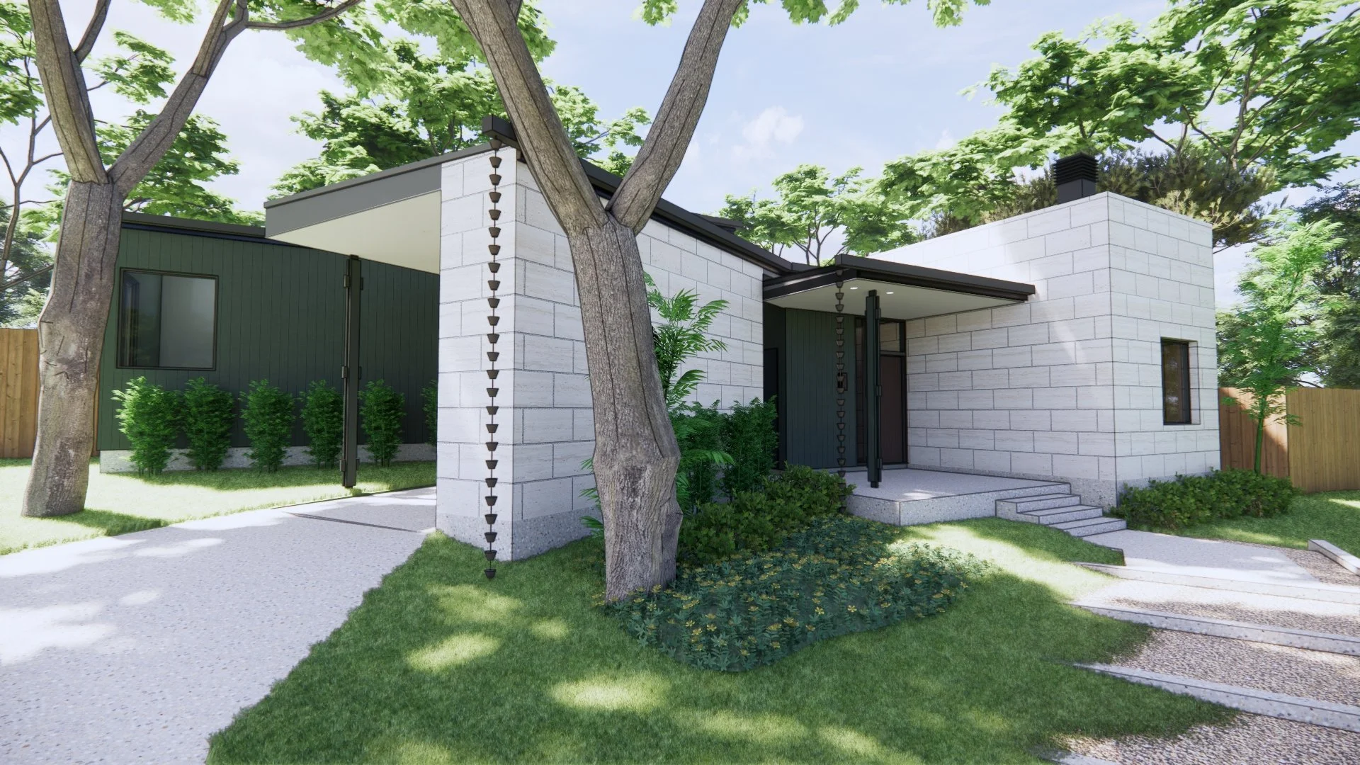 Render — front entry after renovation